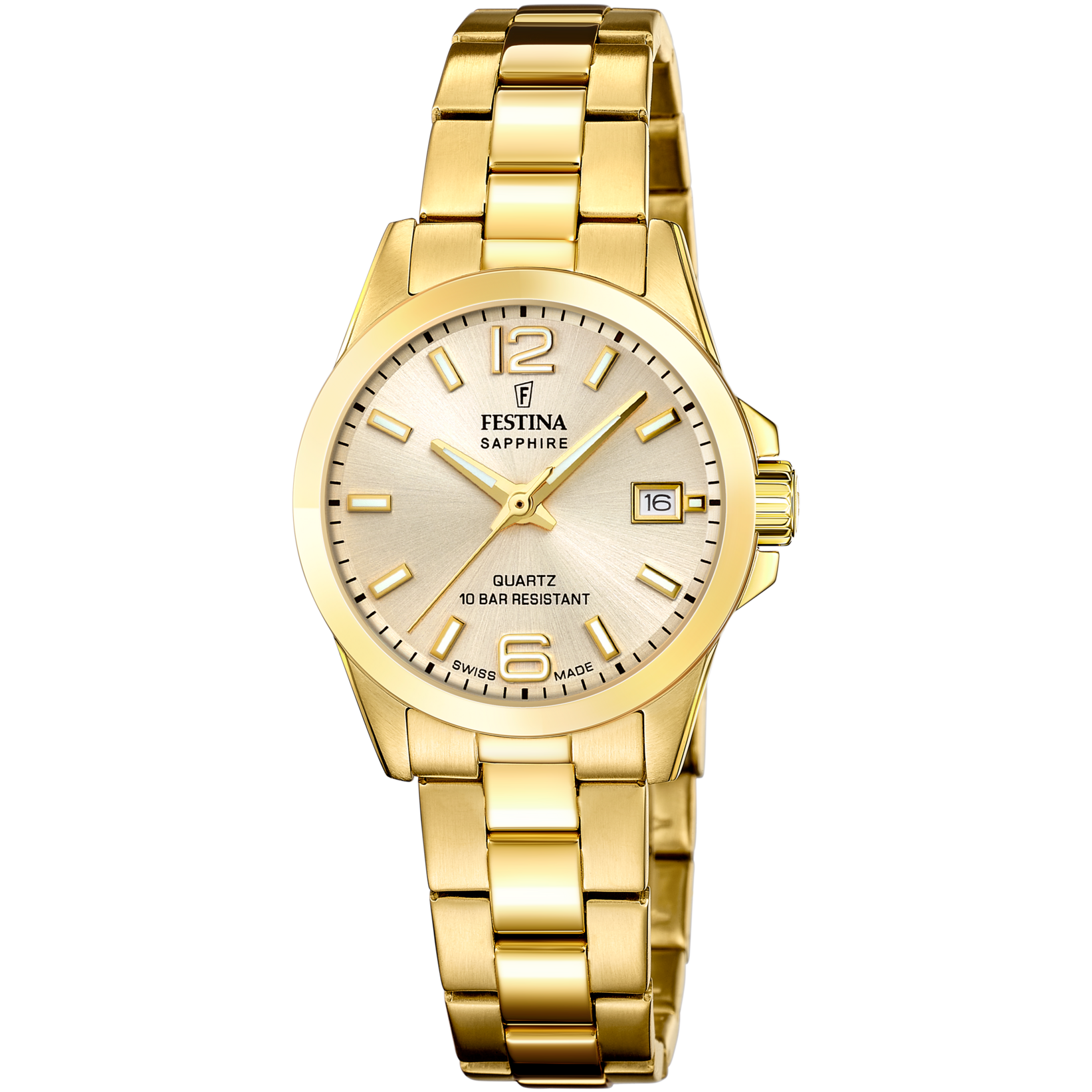 Festina F20050/2 Damen-Armbanduhr Goldfarben • Saphirglas • Swiss Made
