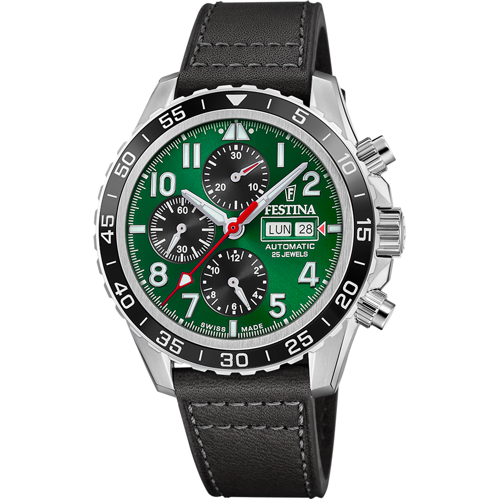 Festina Swiss Made F20056/2 Herrenuhr Grün • Automatikwerk Valjoux 7750 • Saphirglas