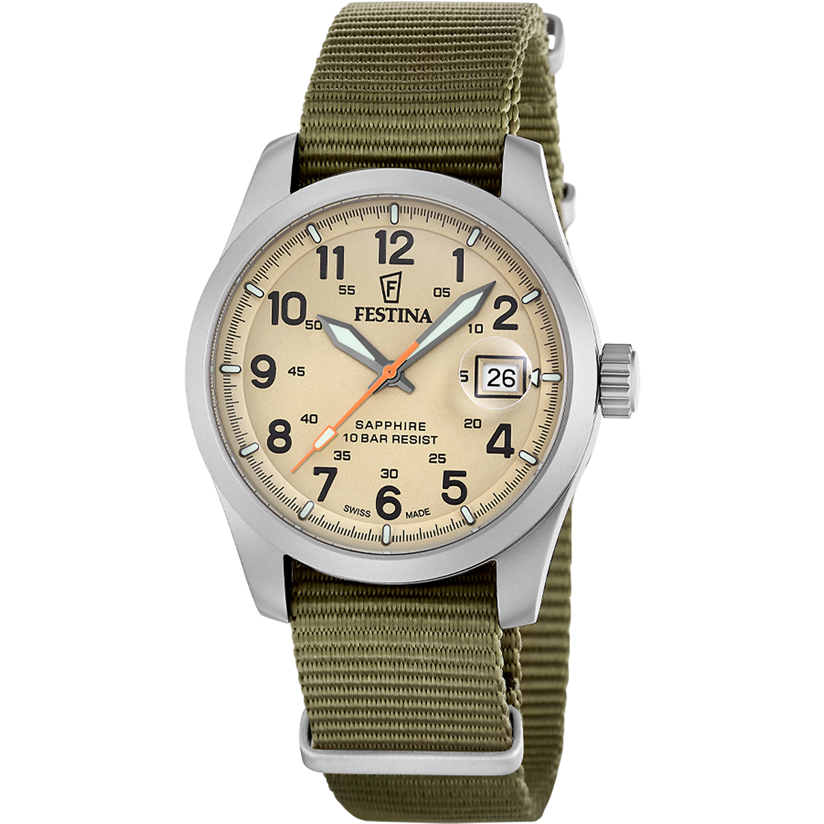 Festina Swiss Made Field F20082/1 Herrenuhr • Saphirglas mit Super-LumiNova • 10 ATM wasserdicht