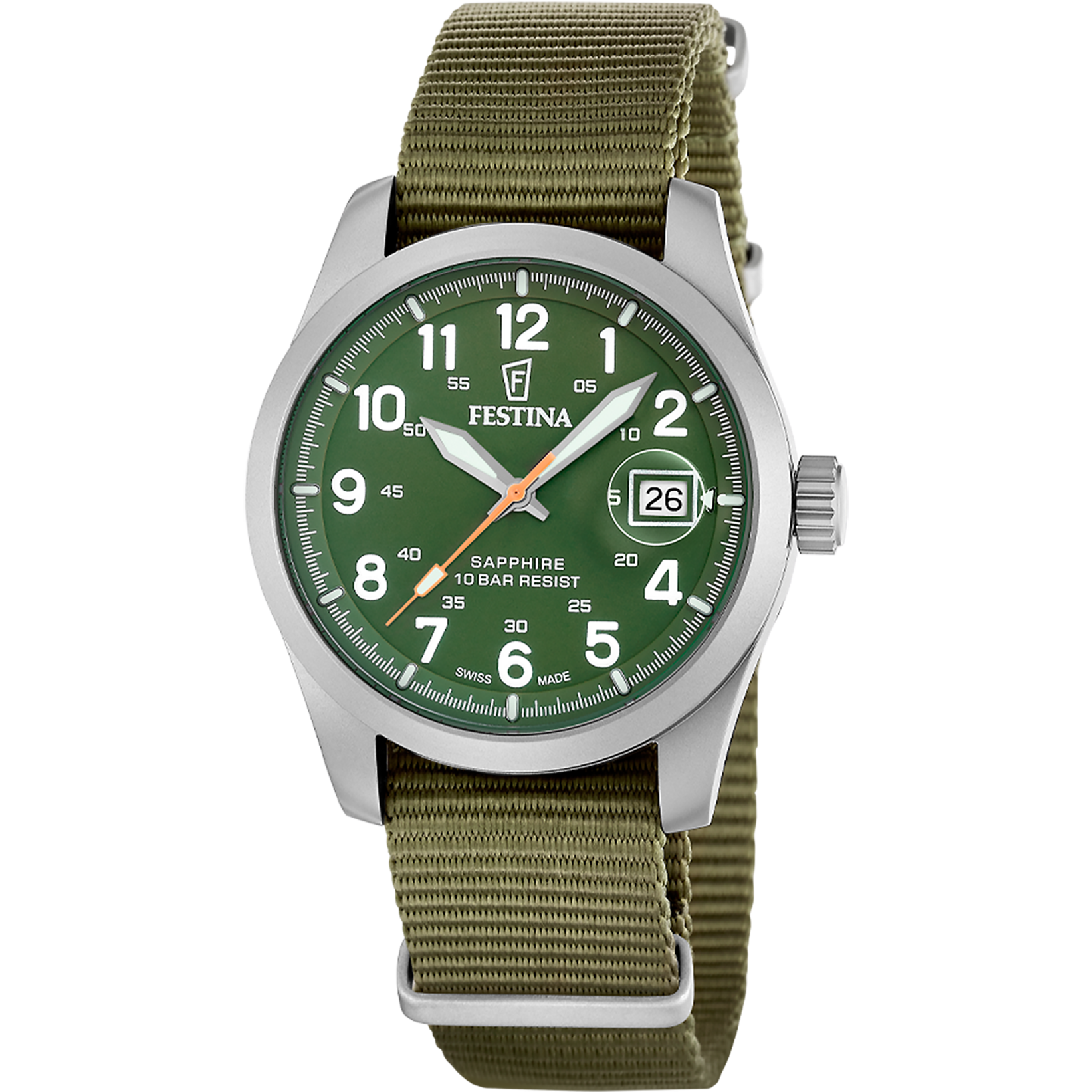 Festina Swiss Made Field F20082/2 Herrenuhr Grün • Saphirglas mit Entspiegelung • Super-LumiNova & 10 ATM