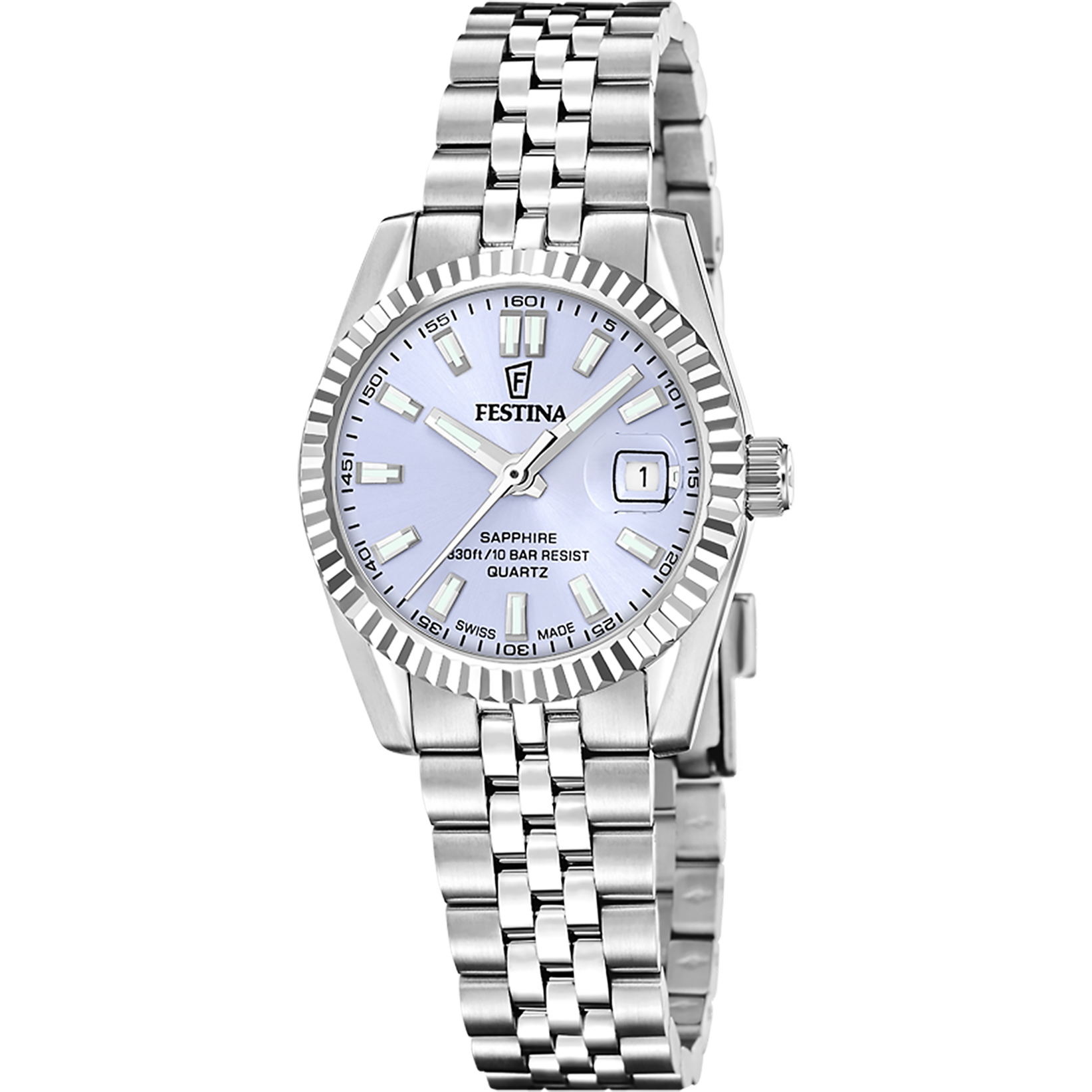 Festina Swiss Made Classic F20087/3 Damen Armbanduhr Hellblau • Saphirglas • Edelstahlarmband