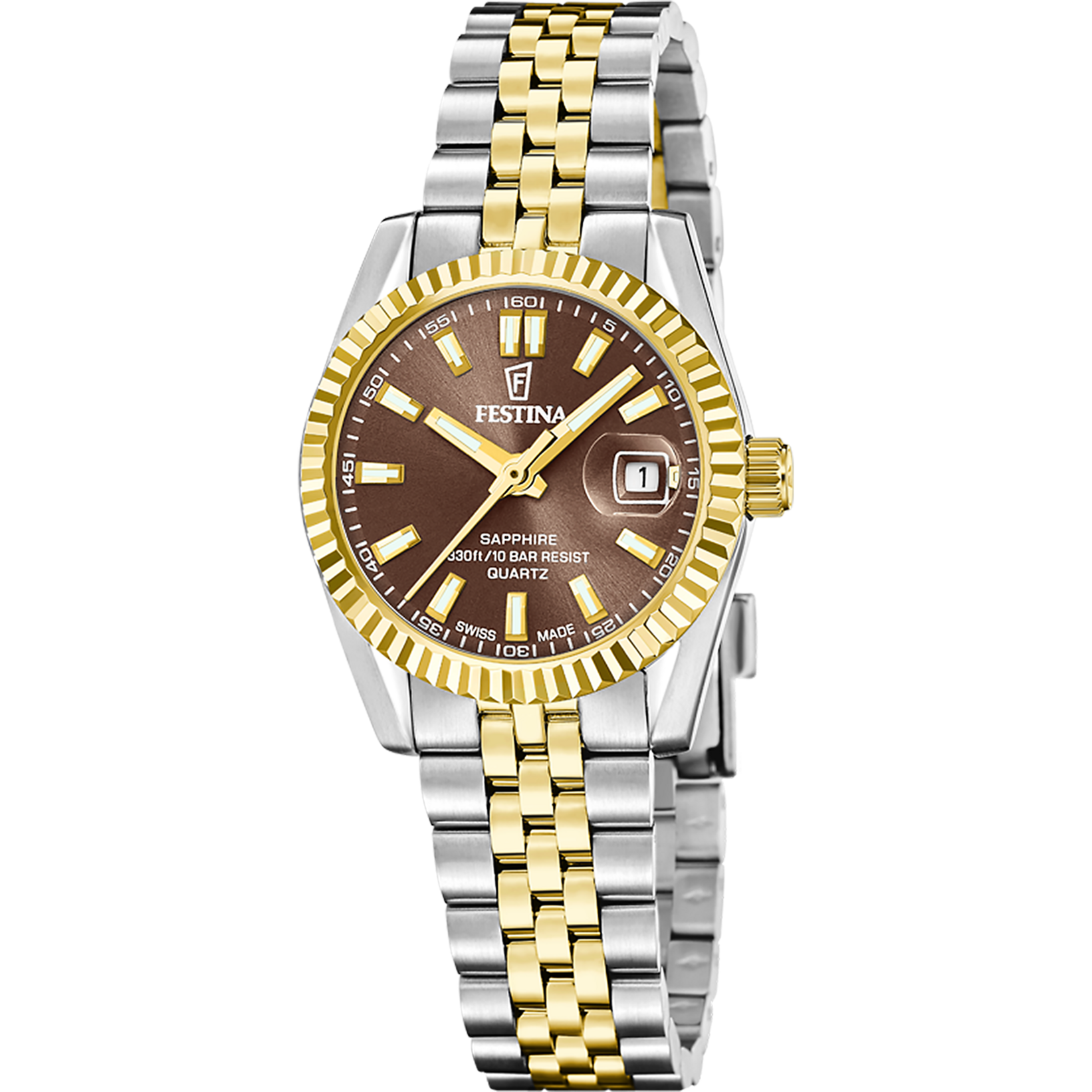 Festina Swiss Made Classic Steel F20088/3 Damenuhr Bicolor • Saphirglas • 10 bar wasserdicht