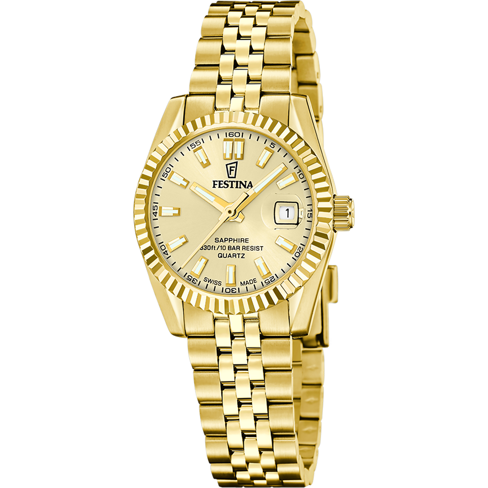 Festina Swiss Made Classic Steel F20089/2 Damen Armbanduhr • Saphirglas • 10 bar wasserdicht