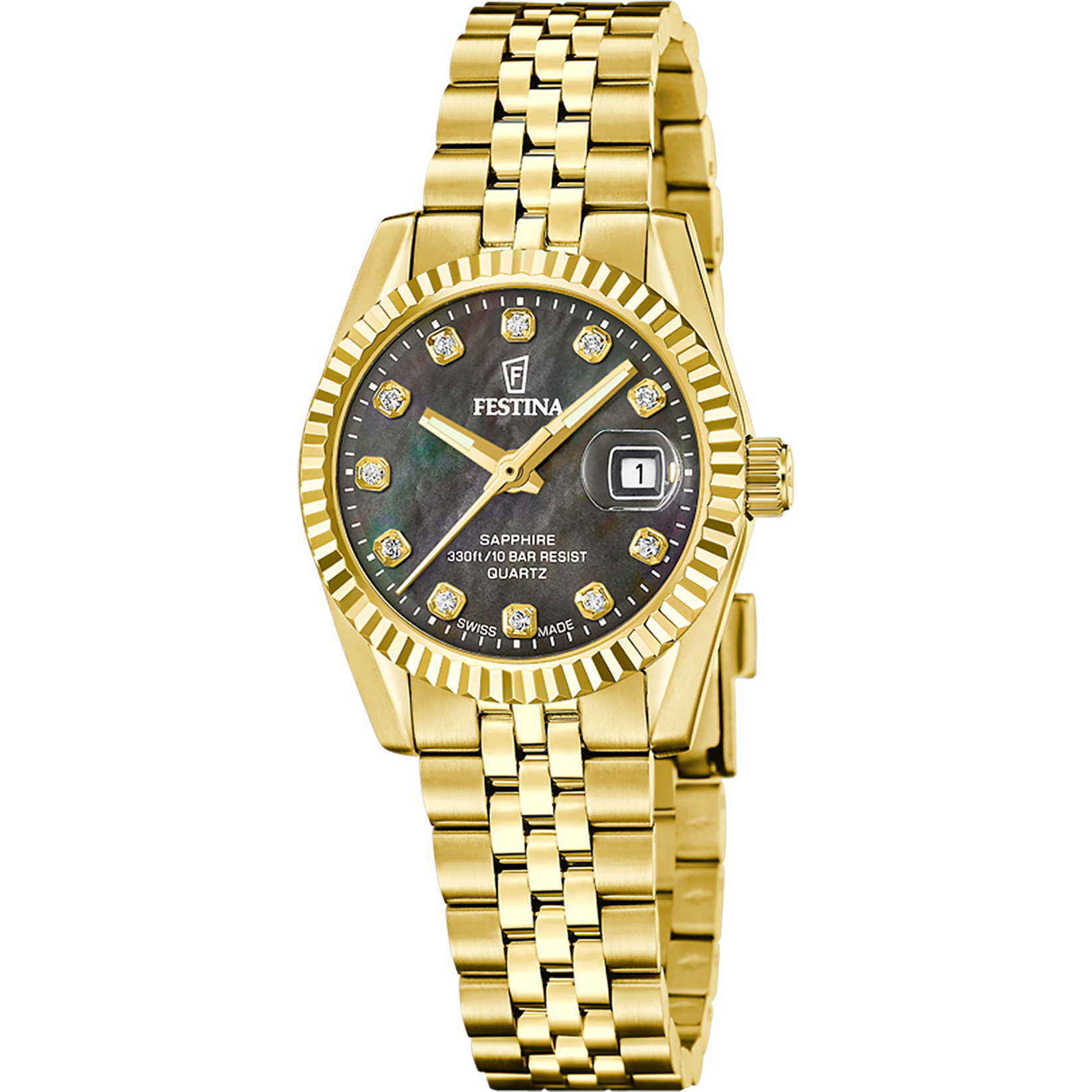 Festina Swiss Made Classic Steel F20089/3 Damenuhr Goldfarben • Saphirglas • Edelstahlgehäuse