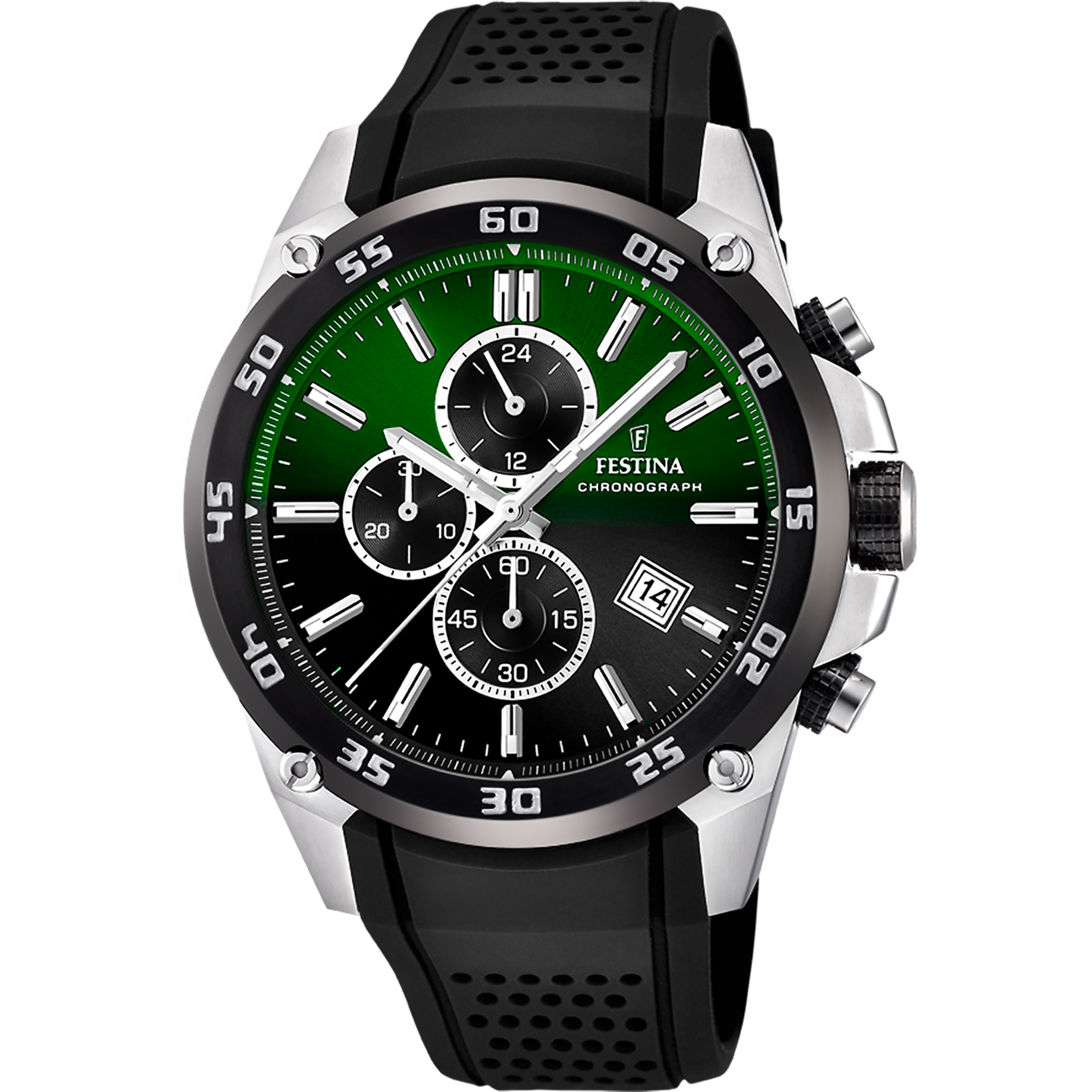 Festina F20330/B Herrenuhr Chronograph Schwarz/Dunkelgrün • Chronographenfunktion • Kautschukarmband