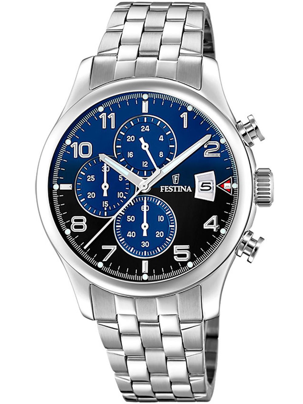 Festina Timeless Chronograph F20374/8 Herrenuhr Schwarz-Blau • Chronograph • 10 ATM Wasserdicht