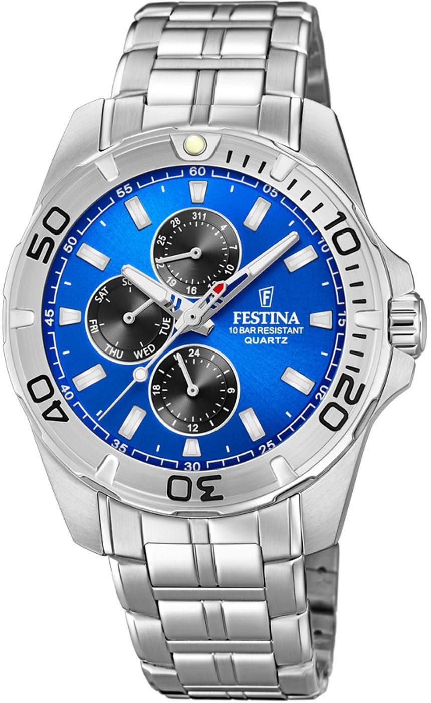 Festina Orologio da uomo multifunzione F20445/4 • Quadrante blu • 10 ATM
