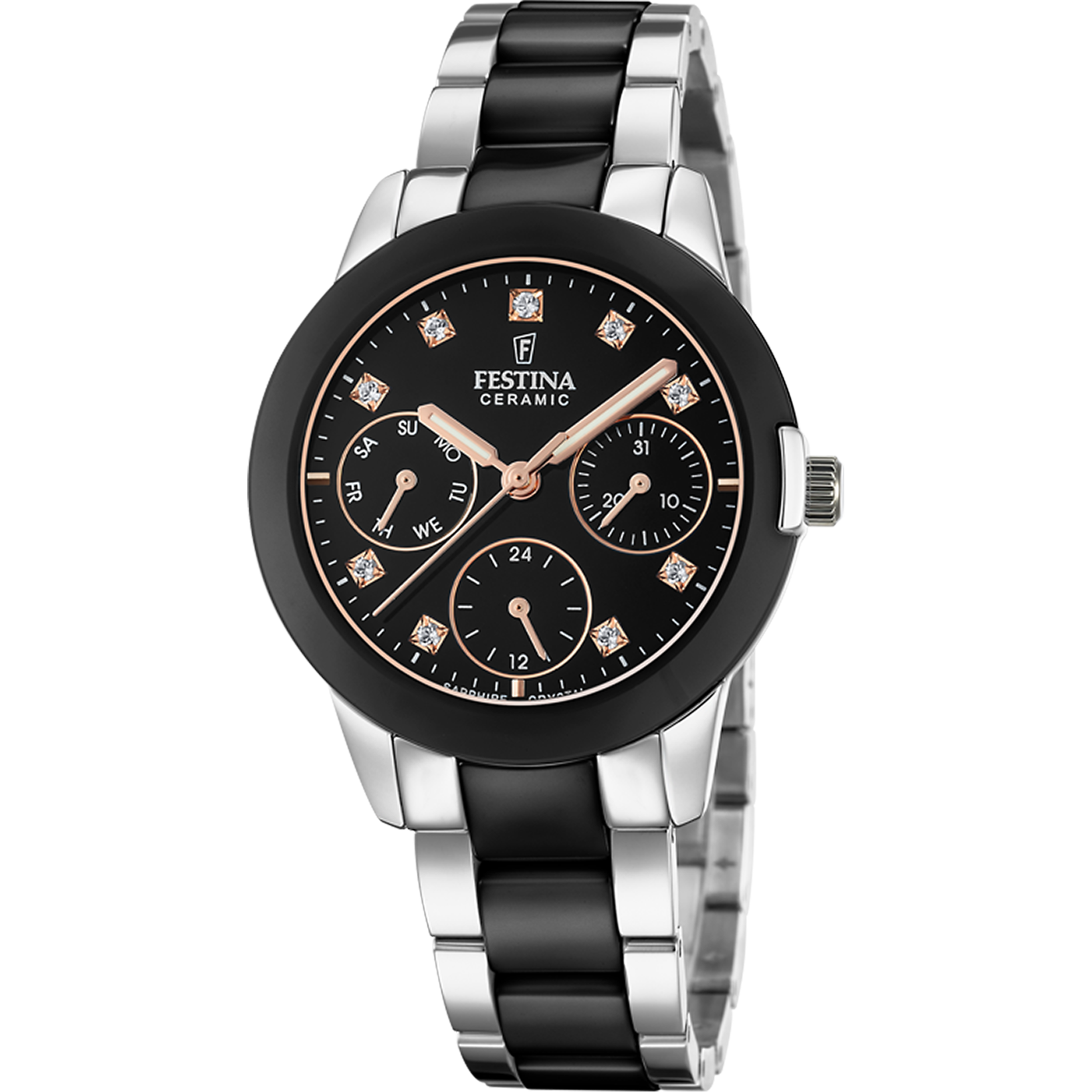 Festina Ceramic F20497/3 Damenuhr Schwarz • Keramik-Edelstahl-Gehäuse • Saphirglas