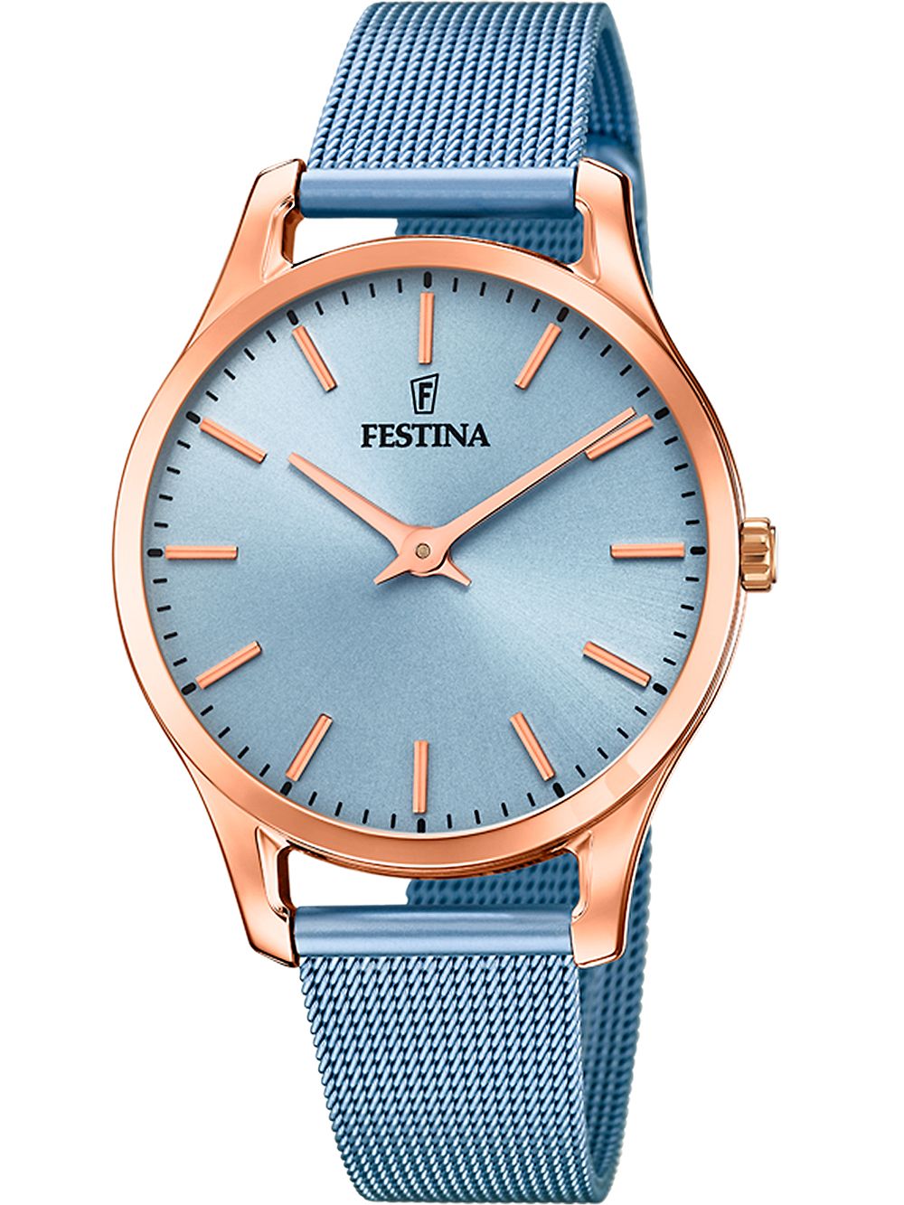 Festina Boyfriend F20507/2 Damenuhr Blau • Blaues Milanaise-Armband • Roségold-Akzente