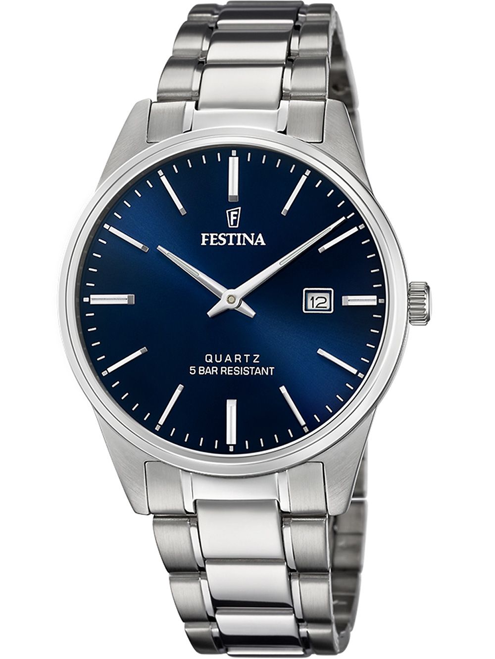 Zegarek męski Festina z niebieską tarczą, stalową bransoletą typu mesh i szkłem mineralnym