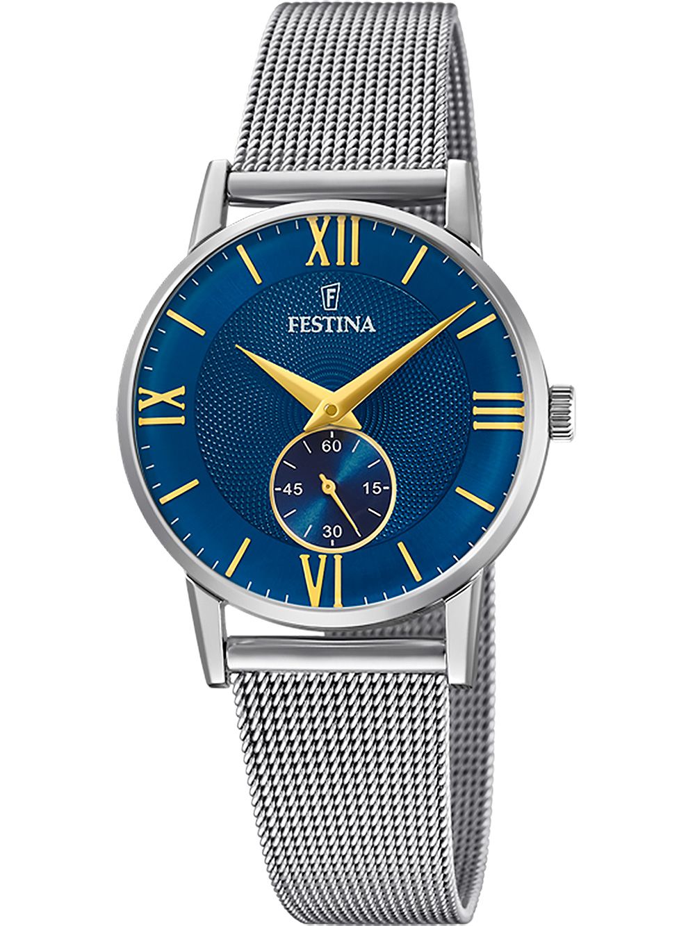 Festina Retro F20572/3 Damenuhr Blau • Milanaise-Edelstahlarmband • Retro-Design