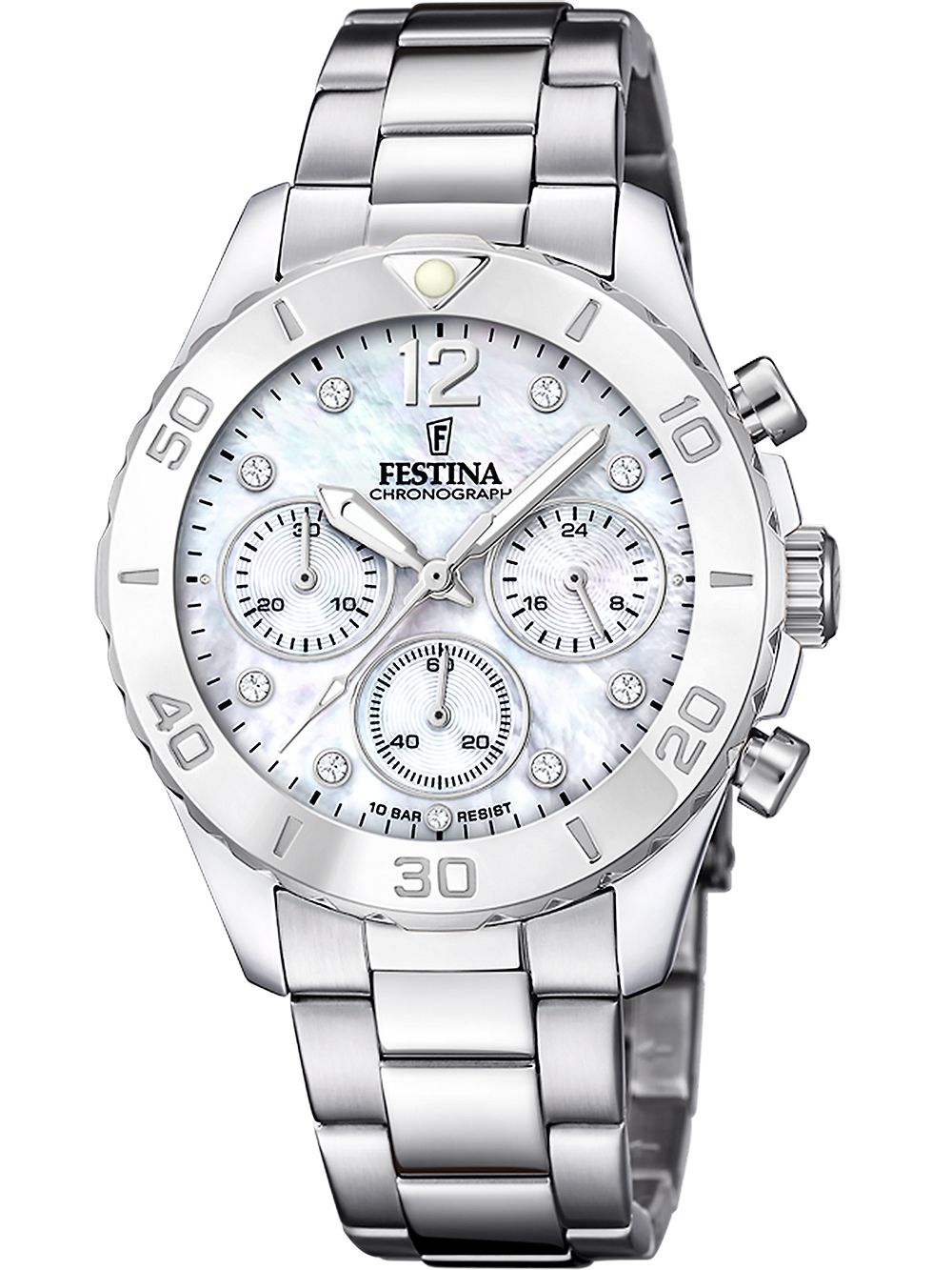Festina Boyfriend F20603/1 Damen • Perlmutt-Chronograph • Edelstahl-Gliederband