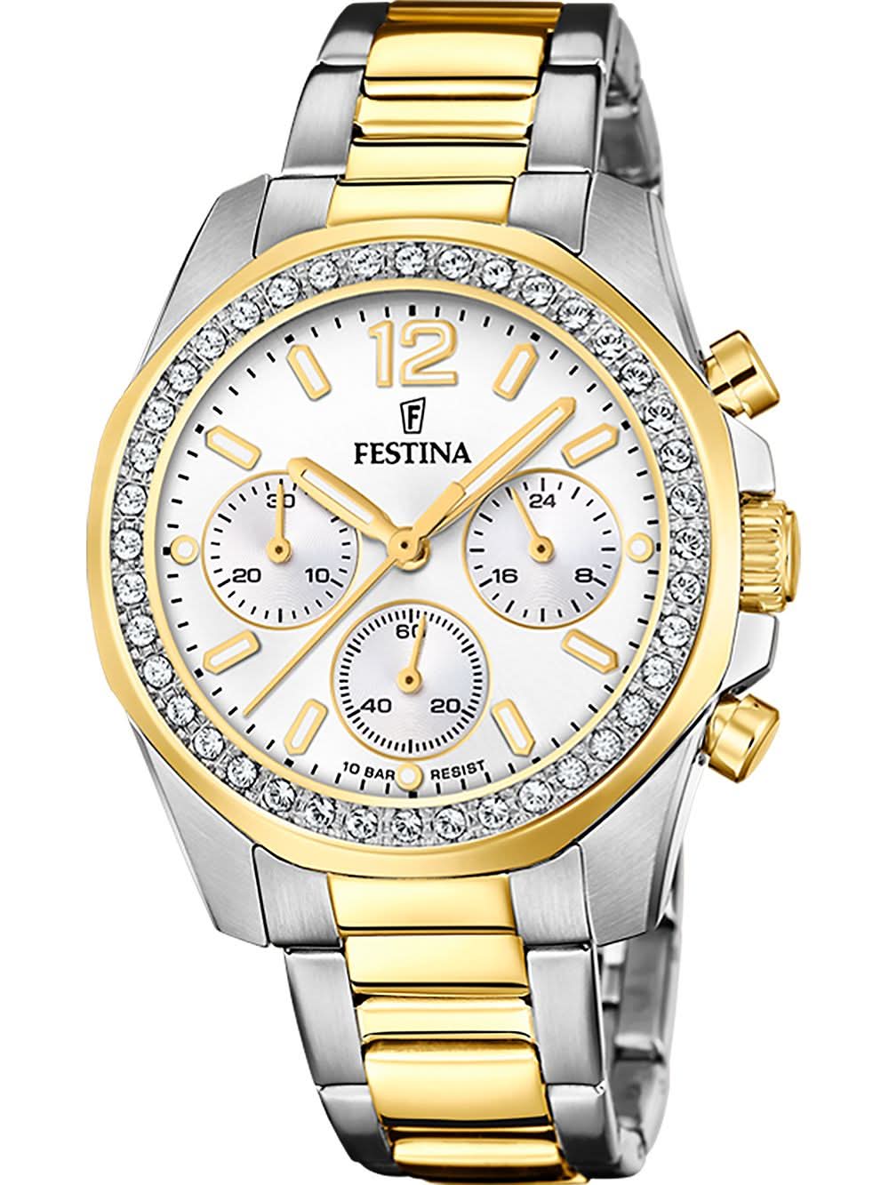Festina Boyfriend F20607/1 Damenuhr Chronograph Silber • Mineralglas • Leuchtzifferblatt