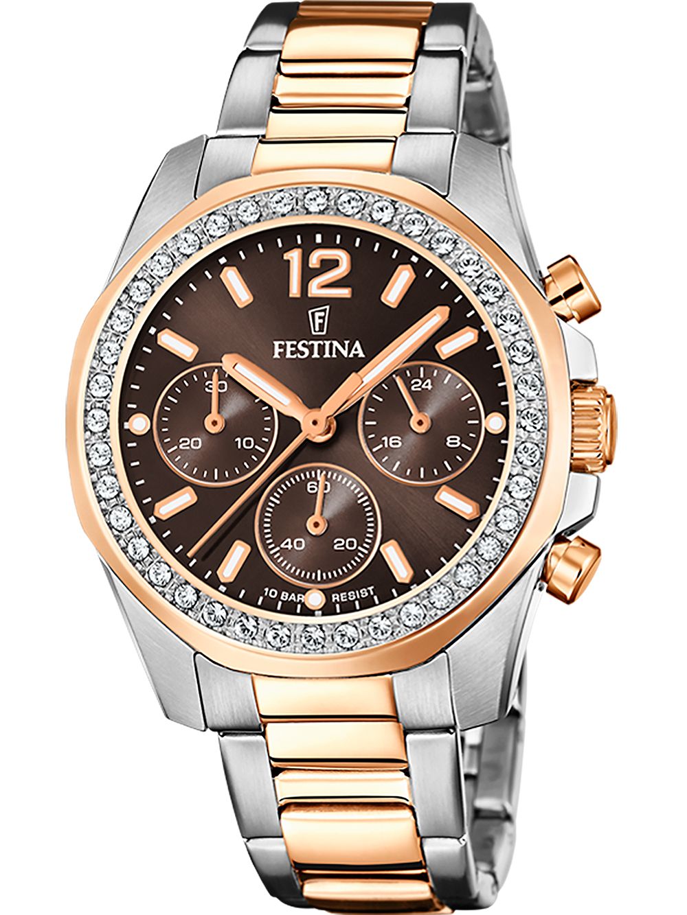 Festina Boyfriend F20608/1 Damenuhr Bicolor Braun • Chronograph • Mineralglas