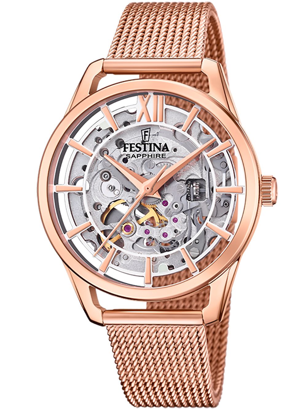 Festina Automatic F20628/2 Damen Armbanduhr Roségold • Skelett-Automatikwerk • Saphirglas
