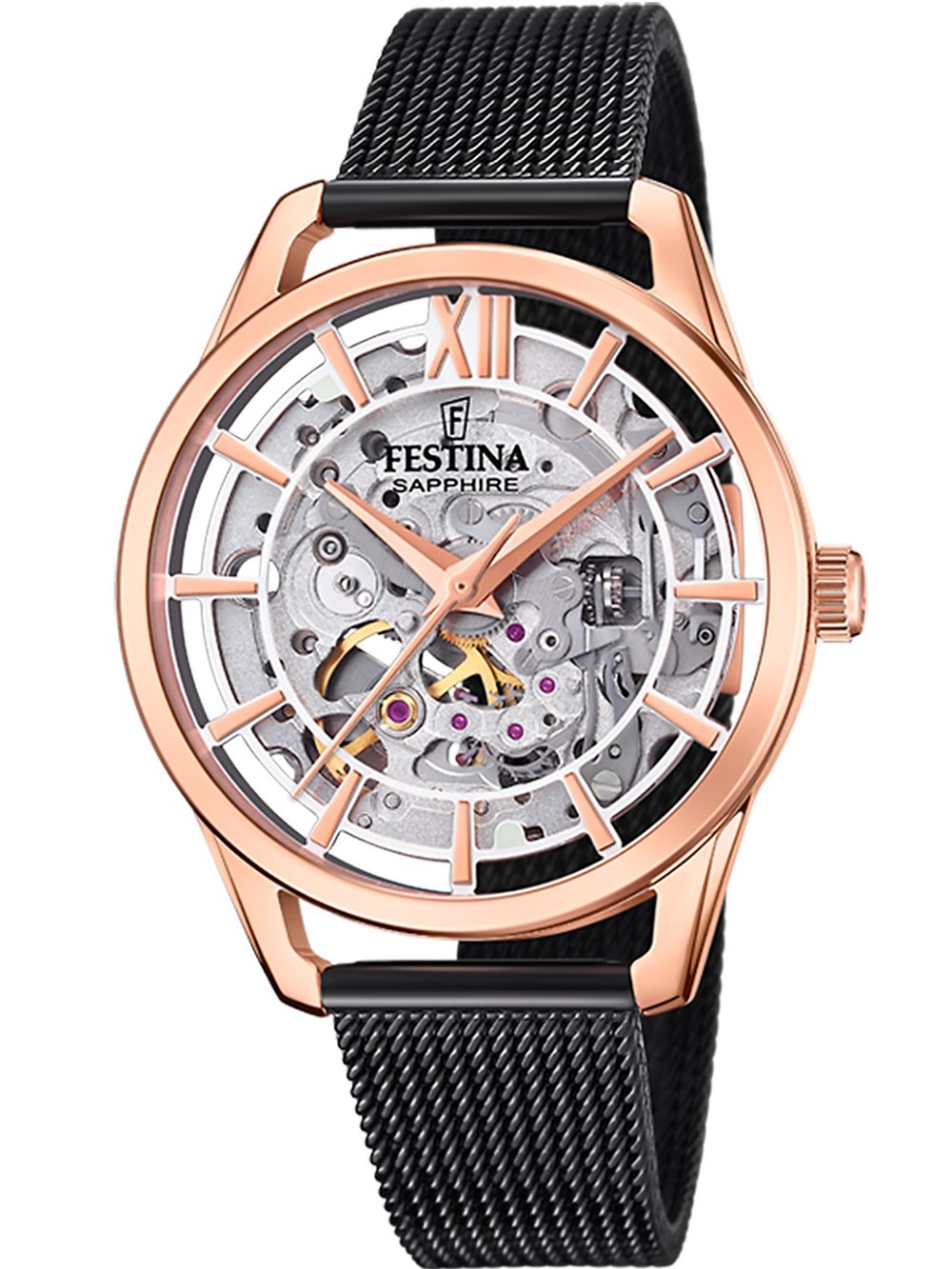 Festina Skeleton Automatic F20628/3 Damenuhr Schwarz • Automatikwerk • Saphirglas