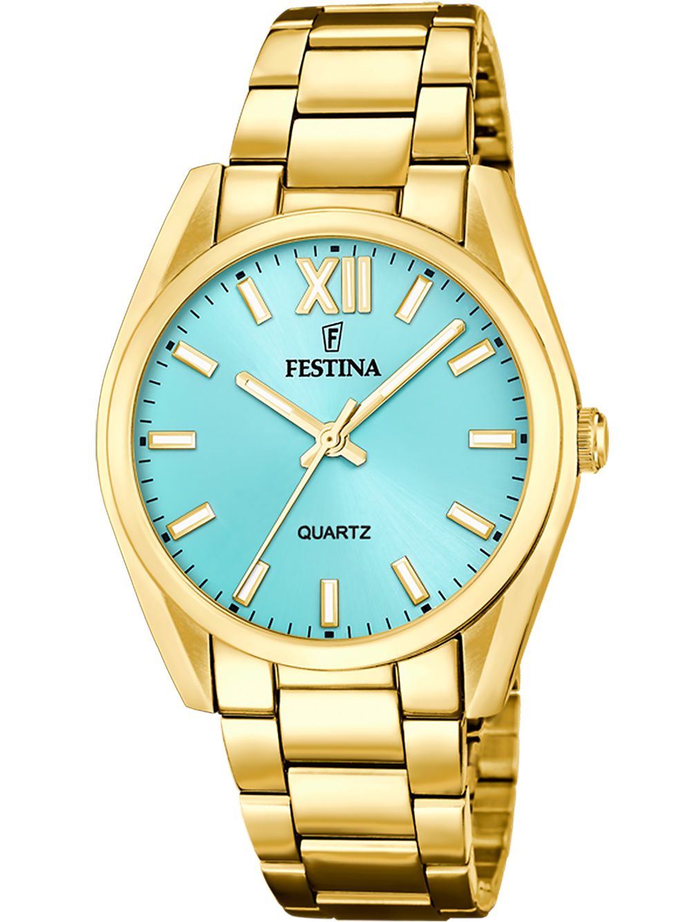 Festina Boyfriend F20640/2 Damenuhr Türkis • Goldfarben Edelstahlarmband • Mineralglas