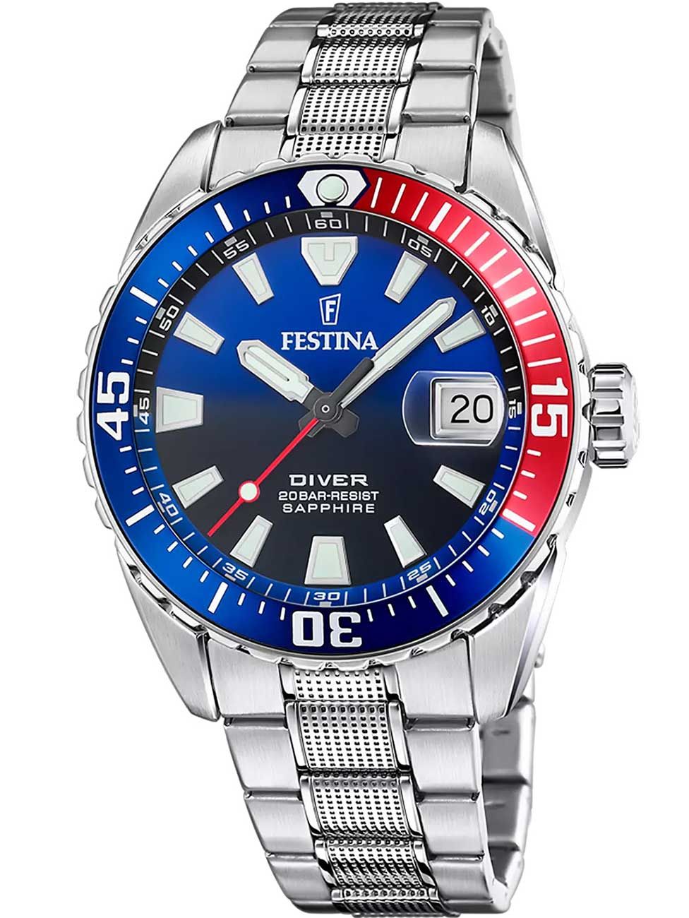 Festina The Originals F20669/4 Herren Armbanduhr Blau • Saphirglas • 20 ATM Taucheruhr
