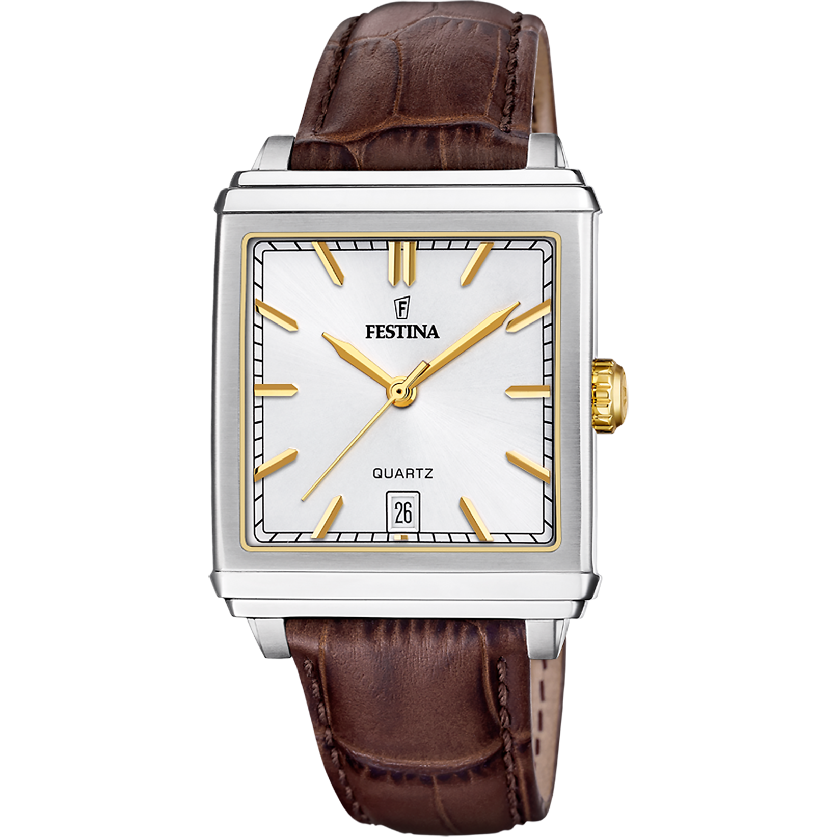Festina On the Square F20681/4 Herrenuhr Silber • Quarzwerk • Lederarmband