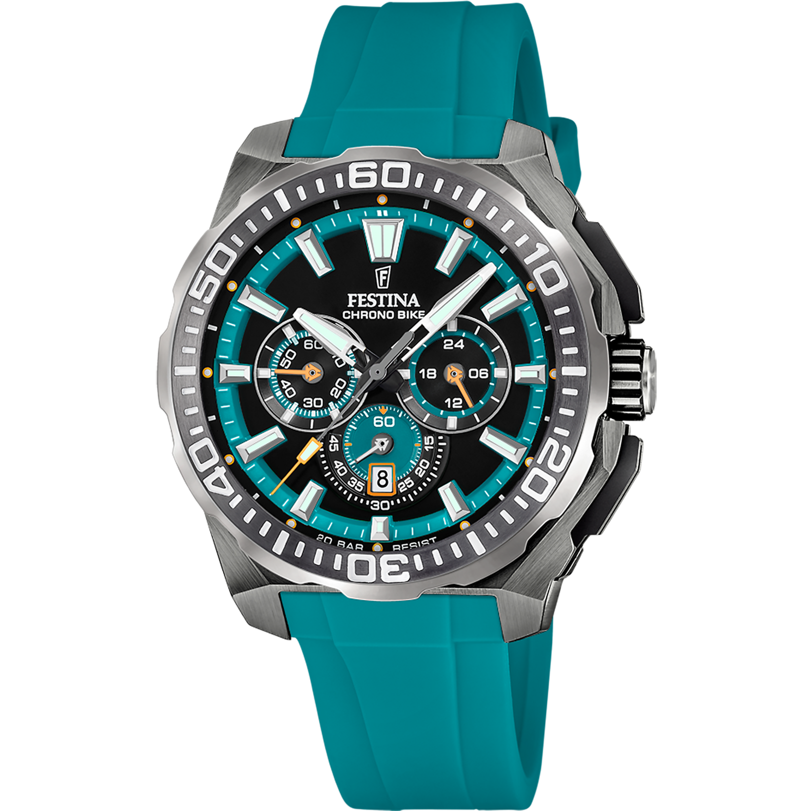 Festina Chrono Bike F20725/6 Herrenuhr Chronograph Schwarz/Türkis • Mineralglas • 20 ATM Wasserdicht