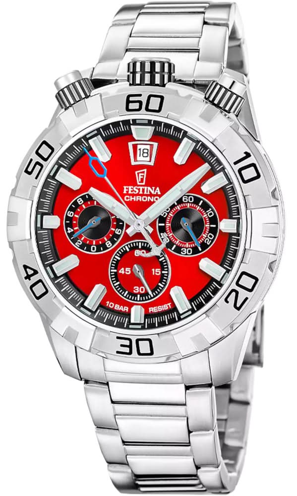 Festina Bullhead F20743/5 Orologio da uomo • Design retrò • Quadrante rosso distintivo