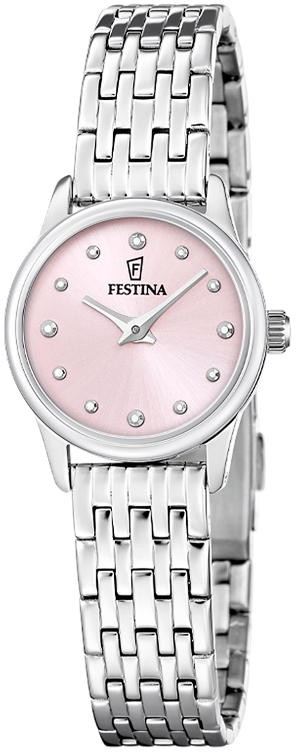 Orologio da donna con cinturino in metallo argentato e quadrante rosa, Festina