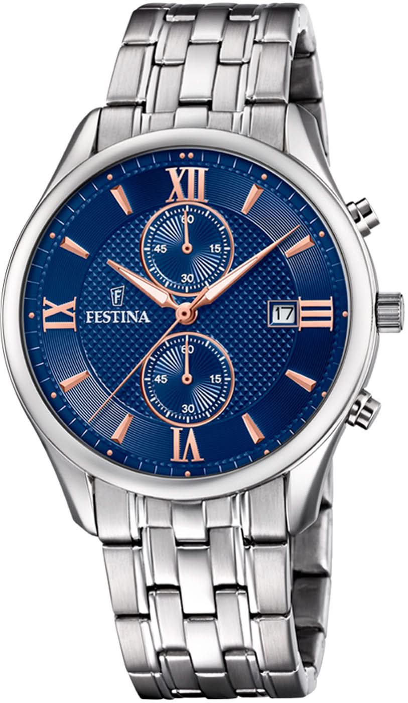 Festina Timeless Cronografo F6854/6 da Uomo • Quadrante Blu • Acciaio Inossidabile di Alta Qualità