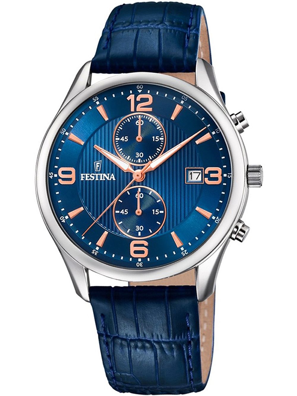 Festina Timeless Chronograph F6855/6 Herren • Blaues Lederarmband • Mineralglas