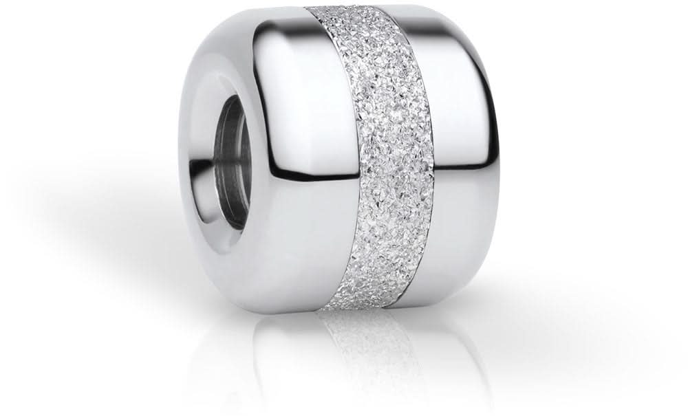 Charm in acciaio inossidabile con finitura glitterata argentata e apertura cilindrica