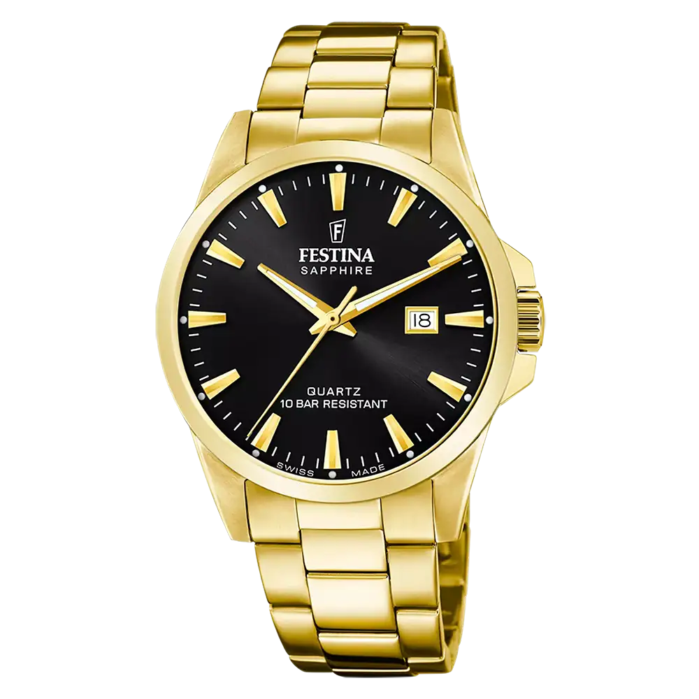 Festina Swiss Made F20044/6 Herrarmbandsur Svart • Safirglas • Swiss Made Kvartverk