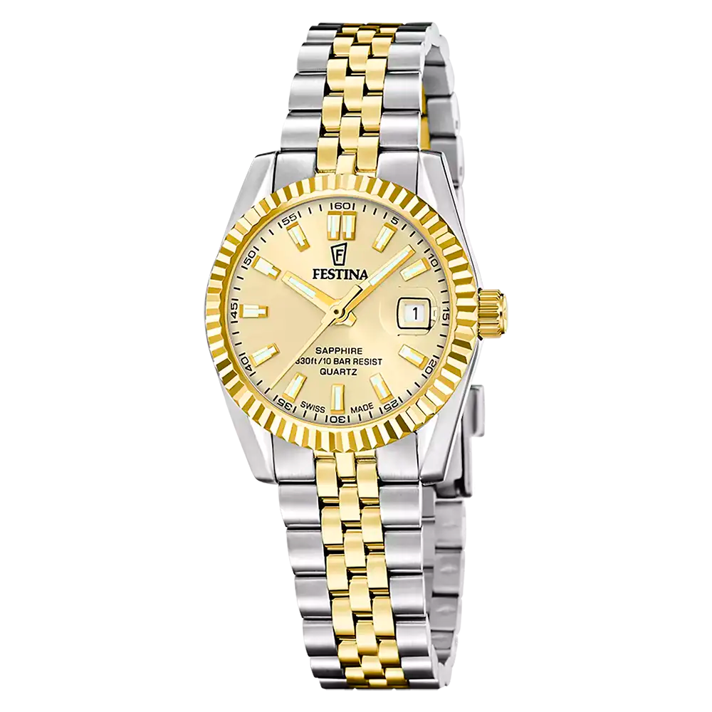 Festina Classic Swiss Made F20088/2 Damklocka Guld • Safirglas • Swiss Made