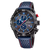 Herren-Chronographuhr mit schwarzem Gehäuse, blauem Zifferblatt und perforiertem Lederband