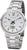 Orologio da uomo Regent con bracciale in metallo argentato, quadrante bianco, lancette blu e datario