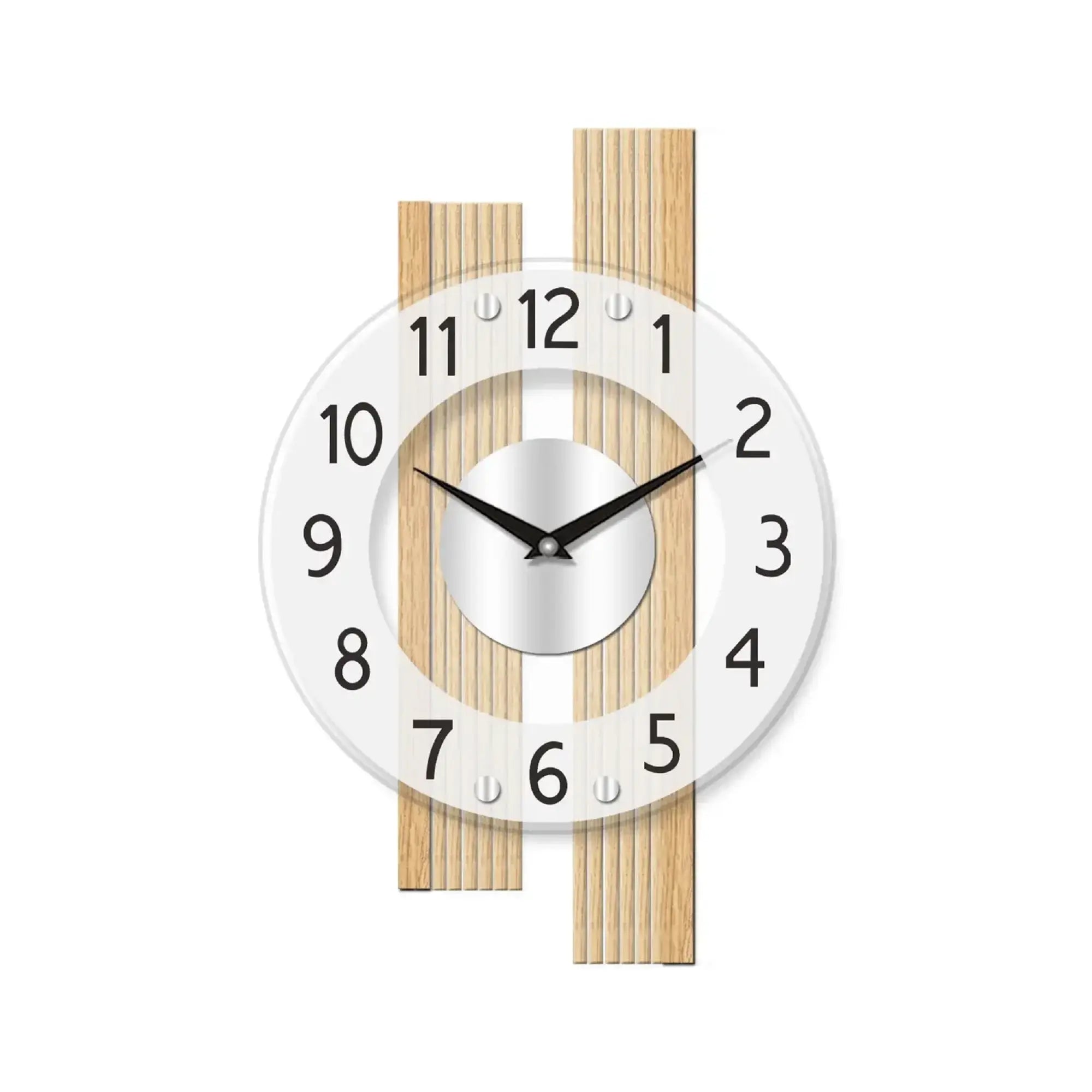 AMS Wanduhr: rundes Buchenholz-Design, satiniertes Mineralglas, weißes Ziffernblatt, schwarze Zeiger