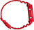 Cinturino per orologio rosso con bordi protettivi e perforazione.
