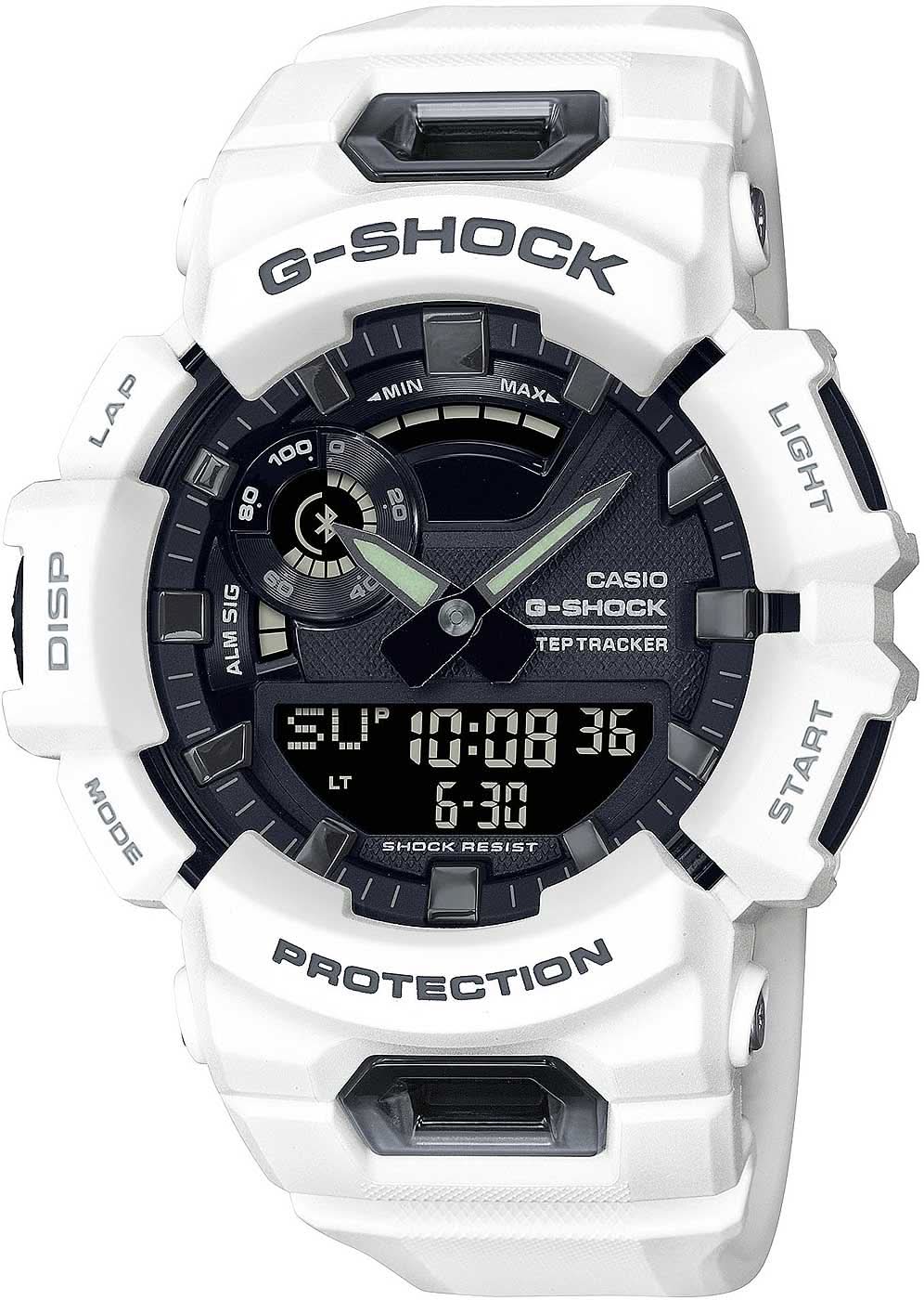 Orologio da uomo Casio G-Shock con cassa bianca e quadrante nero, vista frontale completa