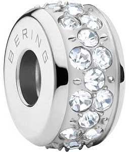 Charm in acciaio inossidabile con pietre incastonate e foro passante, colore argento