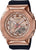Damenuhr mit roségoldfarbenem Gehäuse, schwarzem Armband und Digitalanzeige