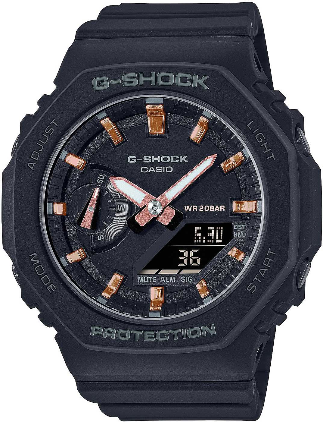 Orologio da donna G-Shock con quadrante blu scuro, lancette argentate e cinturino in caucciù nero