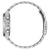 Herrenuhr seitlich mit silbernem Metallarmband und rundem Gehäuse