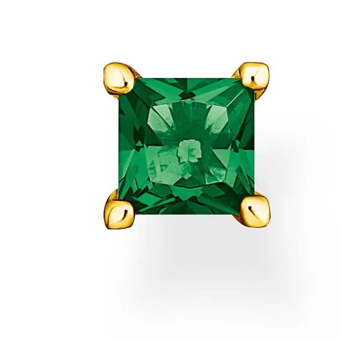 Orecchino singolo con pietra verde - Placcatura in oro giallo 750