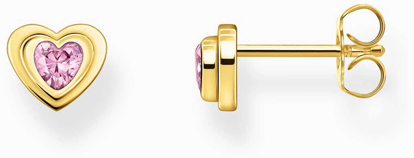 Orecchini a lobo Thomas Sabo a forma di cuore con pietra rosa, montatura color oro