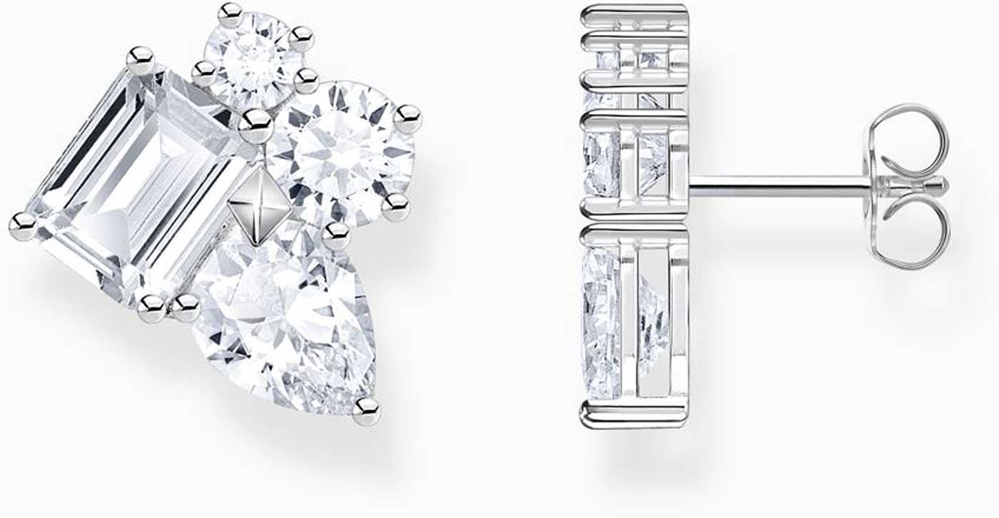 Orecchini in argento con zirconi multipli, design rettangolare scintillante
