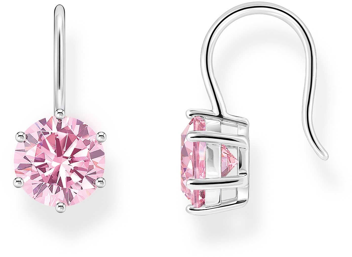 Orecchini con pietra rotonda rosa e montatura in argento, chiusura a gancio