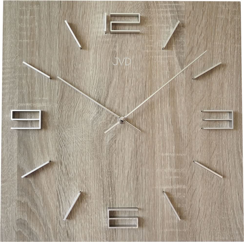 Orologio da parete JVD in legno chiaro con lancette argentate e indici rettangolari