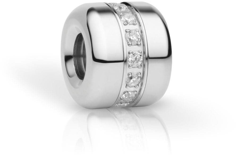 Charm in acciaio inossidabile cilindrico con anello di zirconi trasparenti