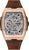 Orologio da uomo con cinturino in pelle marrone, quadrante scheletro a vista e lunetta color oro rosa