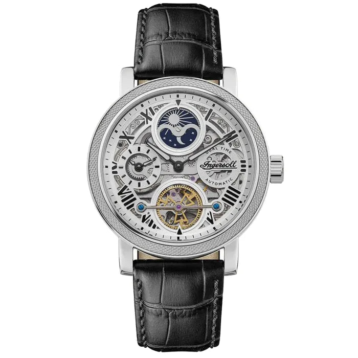 Ingersoll 1892 The Row I12401 Herren Armbanduhr Schwarz • Skelett-Automatikwerk • Mondphasenanzeige