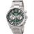 Herren-Chronographenuhr mit silbernem Edelstahlarmband, grünem Zifferblatt und Chronograph-Totalisatoren
