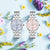 "Set di orologi da donna con bracciale in metallo argentato: quadrante blu e rosa"